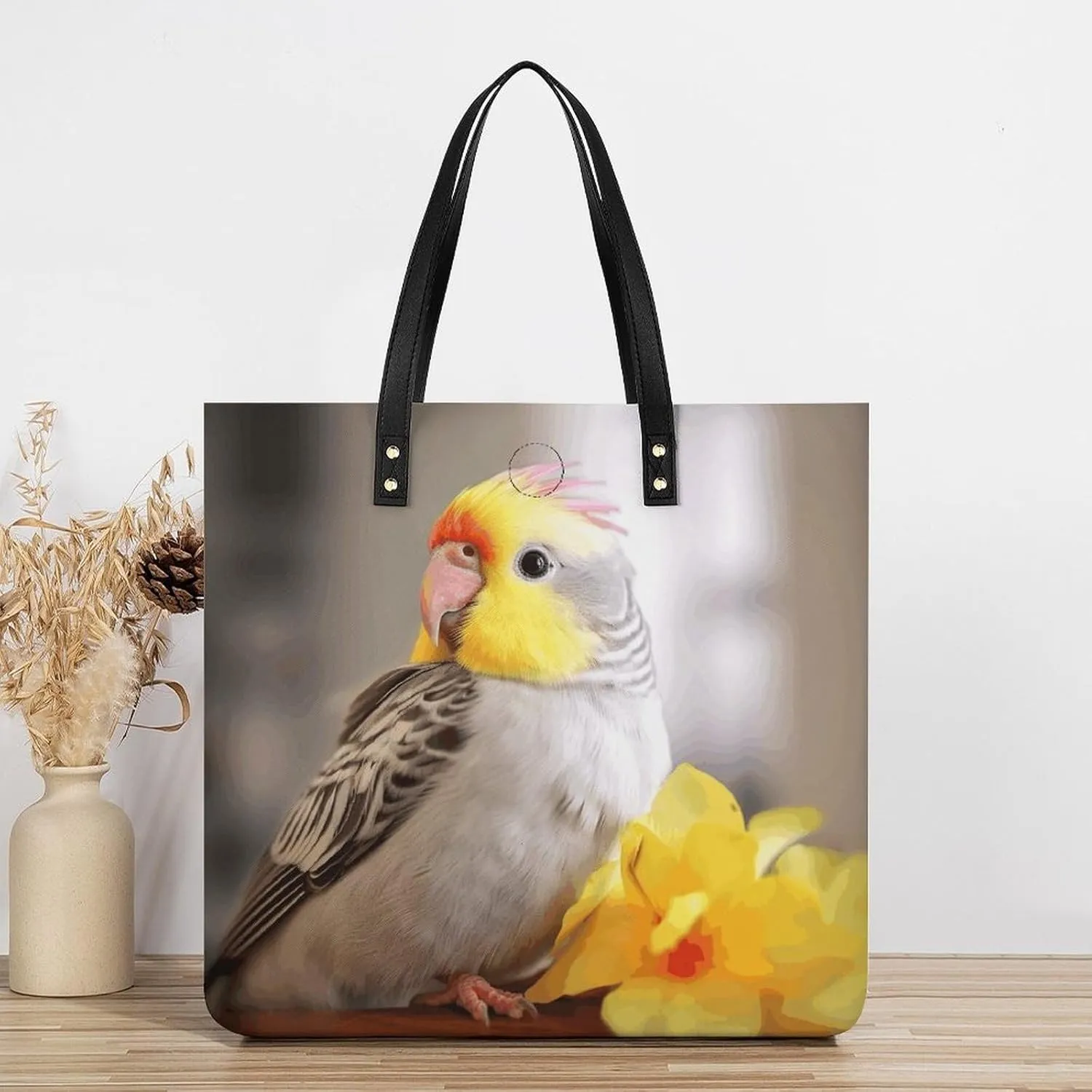 Leather Handbag for Women Tote Bag with Magnetic Buckle Cute Cockatiel Crossbody Bag Shoulder Bag