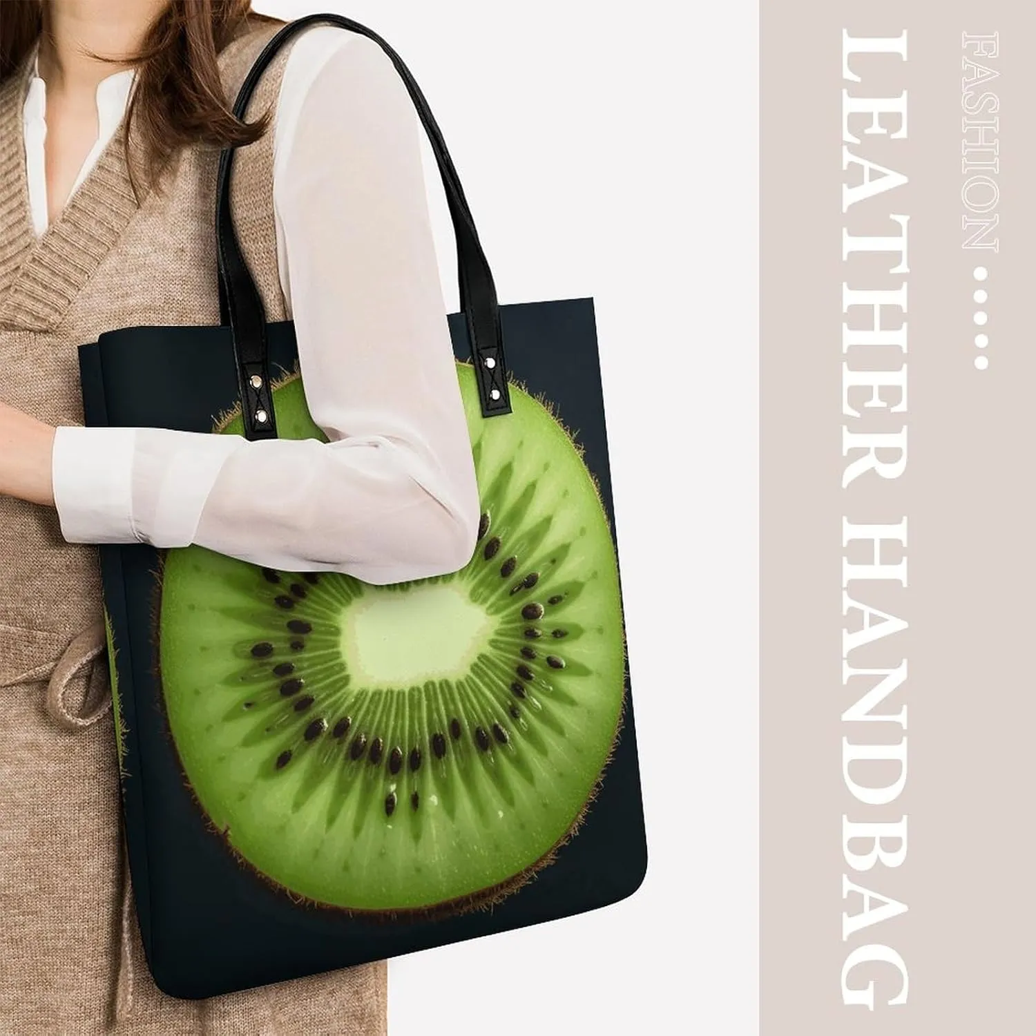 Leather Handbag for Women Tote Bag with Magnetic Buckle Kiwi Slice Crossbody Bag Shoulder Bag