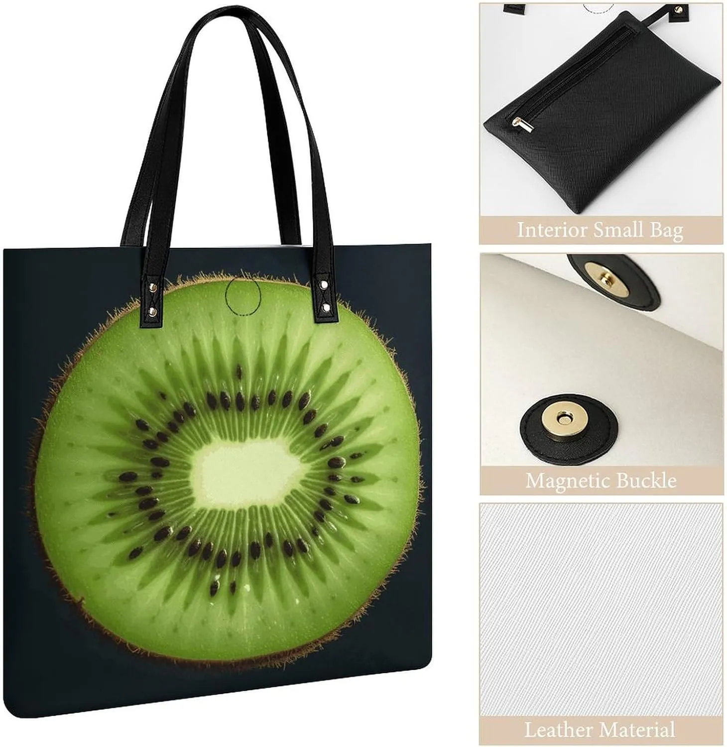 Leather Handbag for Women Tote Bag with Magnetic Buckle Kiwi Slice Crossbody Bag Shoulder Bag