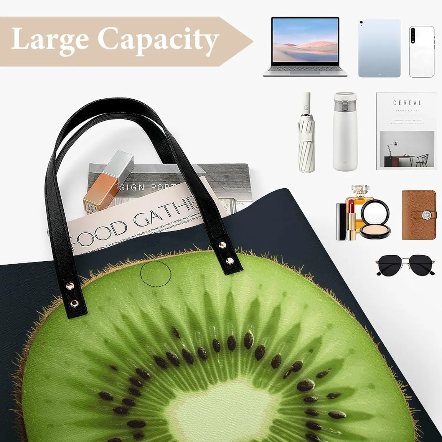 Leather Handbag for Women Tote Bag with Magnetic Buckle Kiwi Slice Crossbody Bag Shoulder Bag