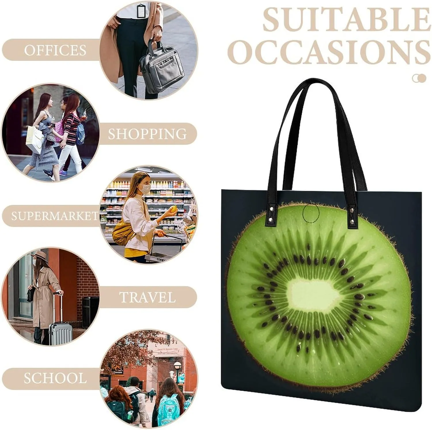 Leather Handbag for Women Tote Bag with Magnetic Buckle Kiwi Slice Crossbody Bag Shoulder Bag