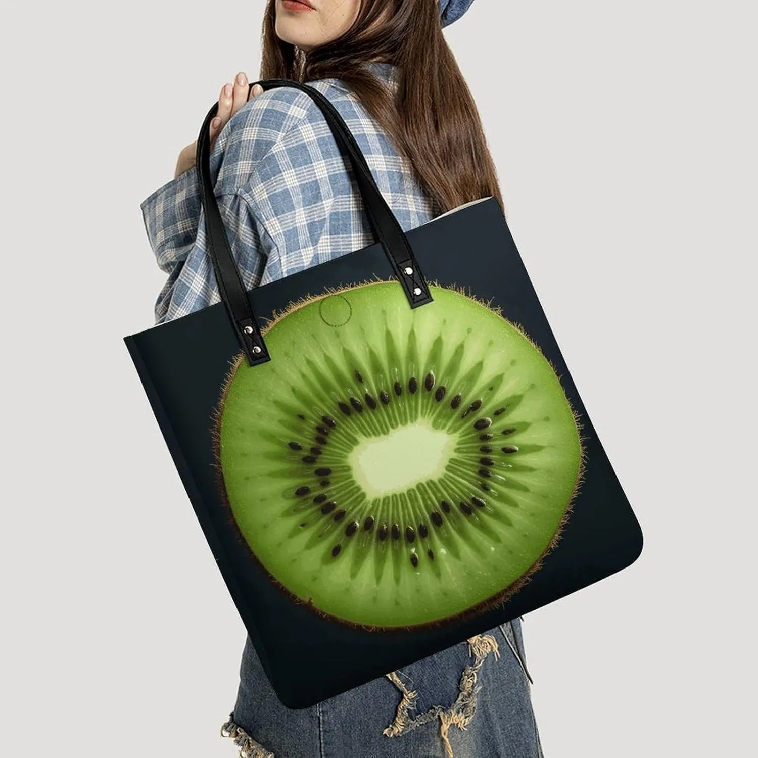 Leather Handbag for Women Tote Bag with Magnetic Buckle Kiwi Slice Crossbody Bag Shoulder Bag