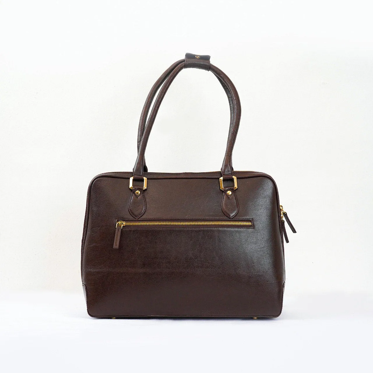 Leather Structured Handbag - Brown