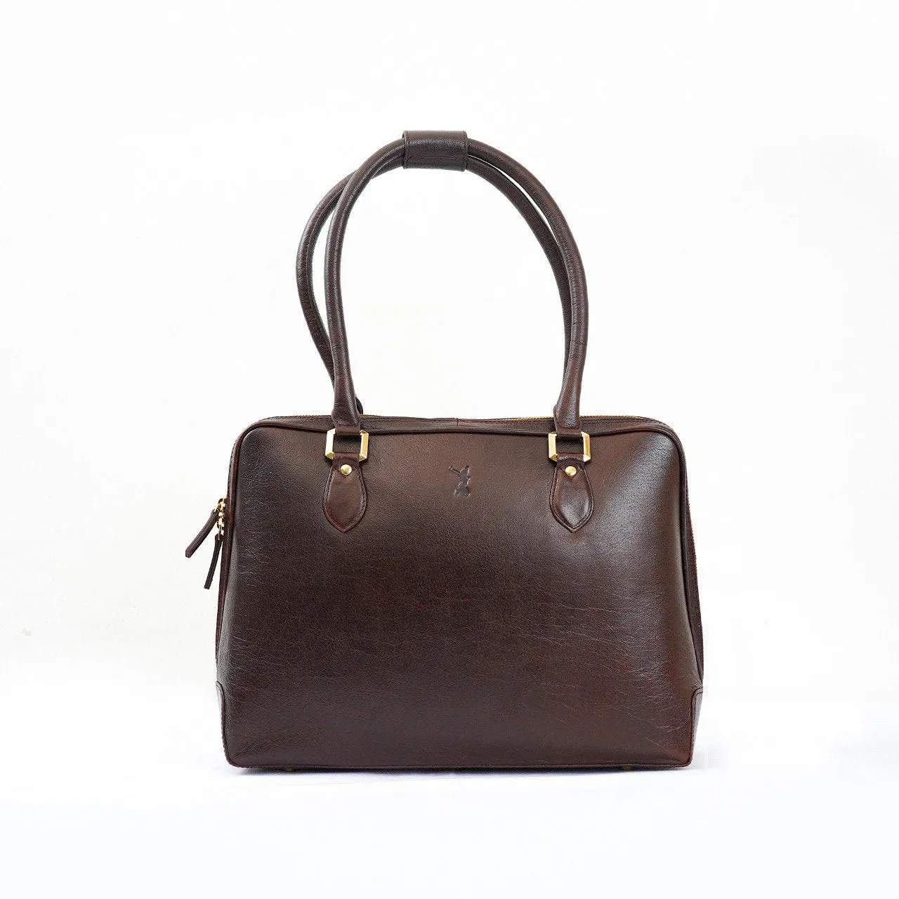 Leather Structured Handbag - Brown