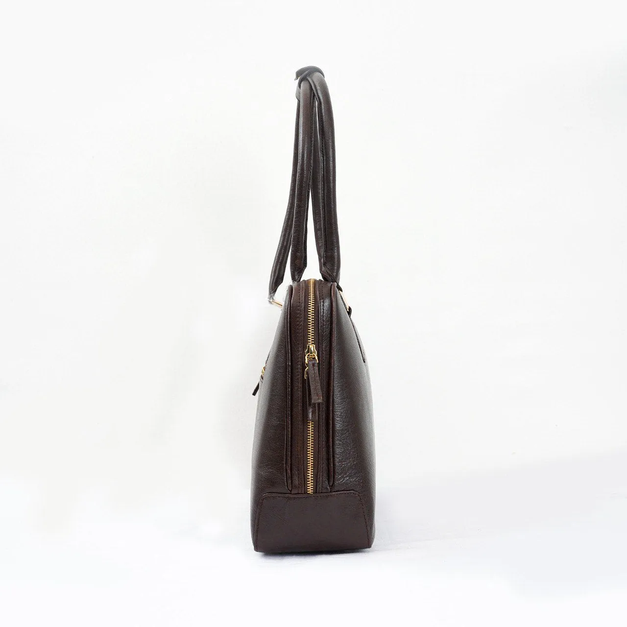 Leather Structured Handbag - Brown