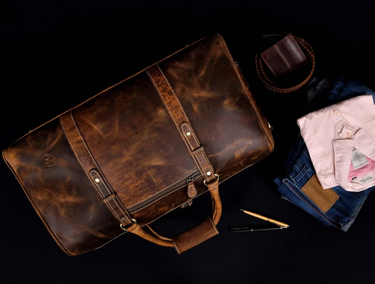 Leather Travel Duffel Bag | Gym Sports Bag Airplane Luggage Carry-On Bag | Gift for Father's Day by Aaron Leather Goods