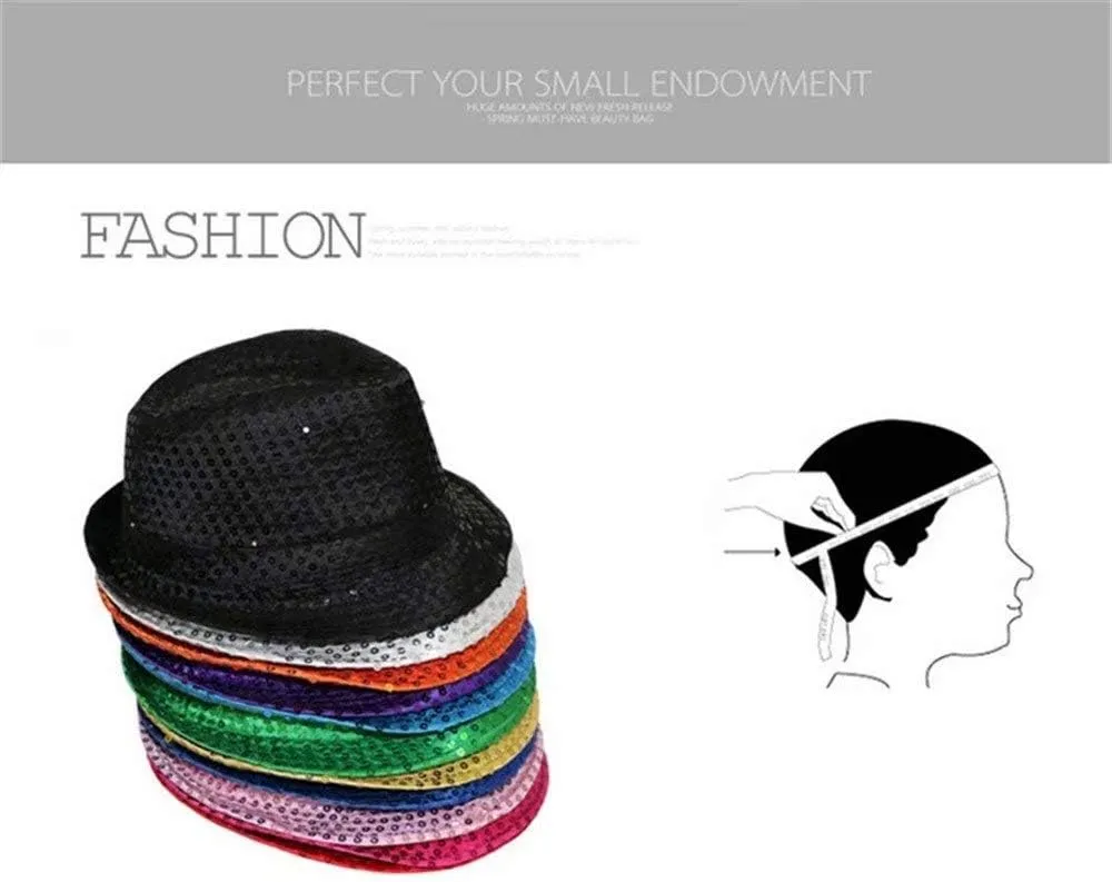 LED Shiny Sequin Women Fedora Hat Derby Cap Party Men Children Jazz Hats