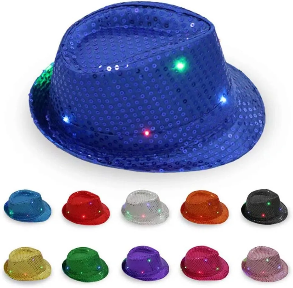 LED Shiny Sequin Women Fedora Hat Derby Cap Party Men Children Jazz Hats