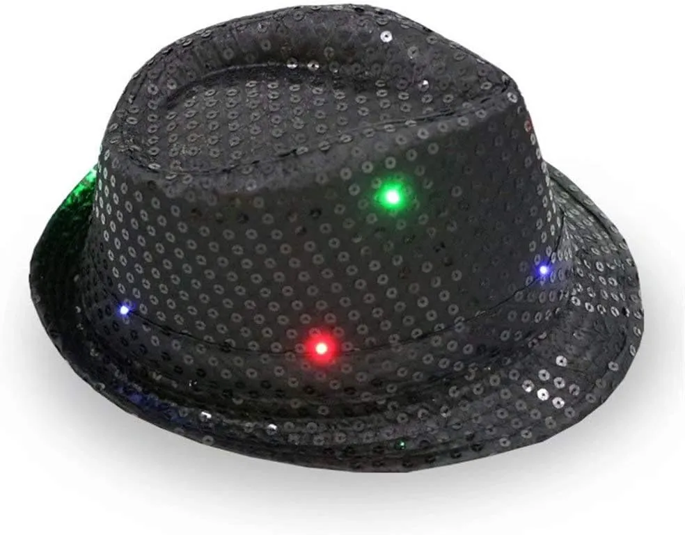 LED Shiny Sequin Women Fedora Hat Derby Cap Party Men Children Jazz Hats