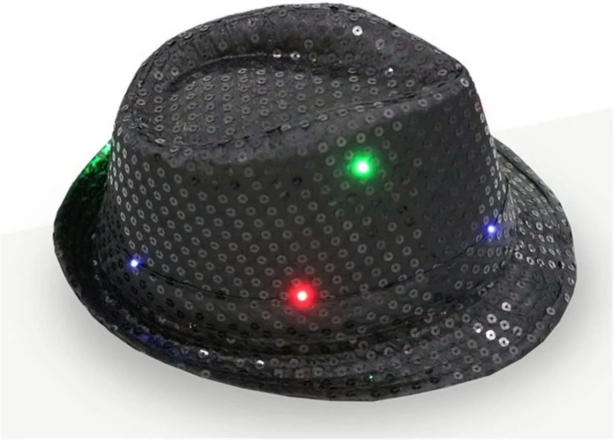 LED Shiny Sequin Women Fedora Hat Derby Cap Party Men Children Jazz Hats