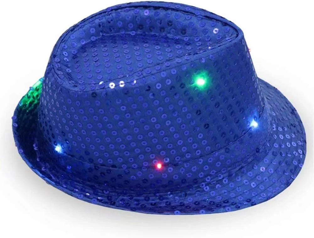 LED Shiny Sequin Women Fedora Hat Derby Cap Party Men Children Jazz Hats