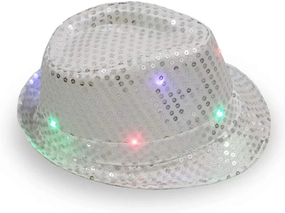LED Shiny Sequin Women Fedora Hat Derby Cap Party Men Children Jazz Hats