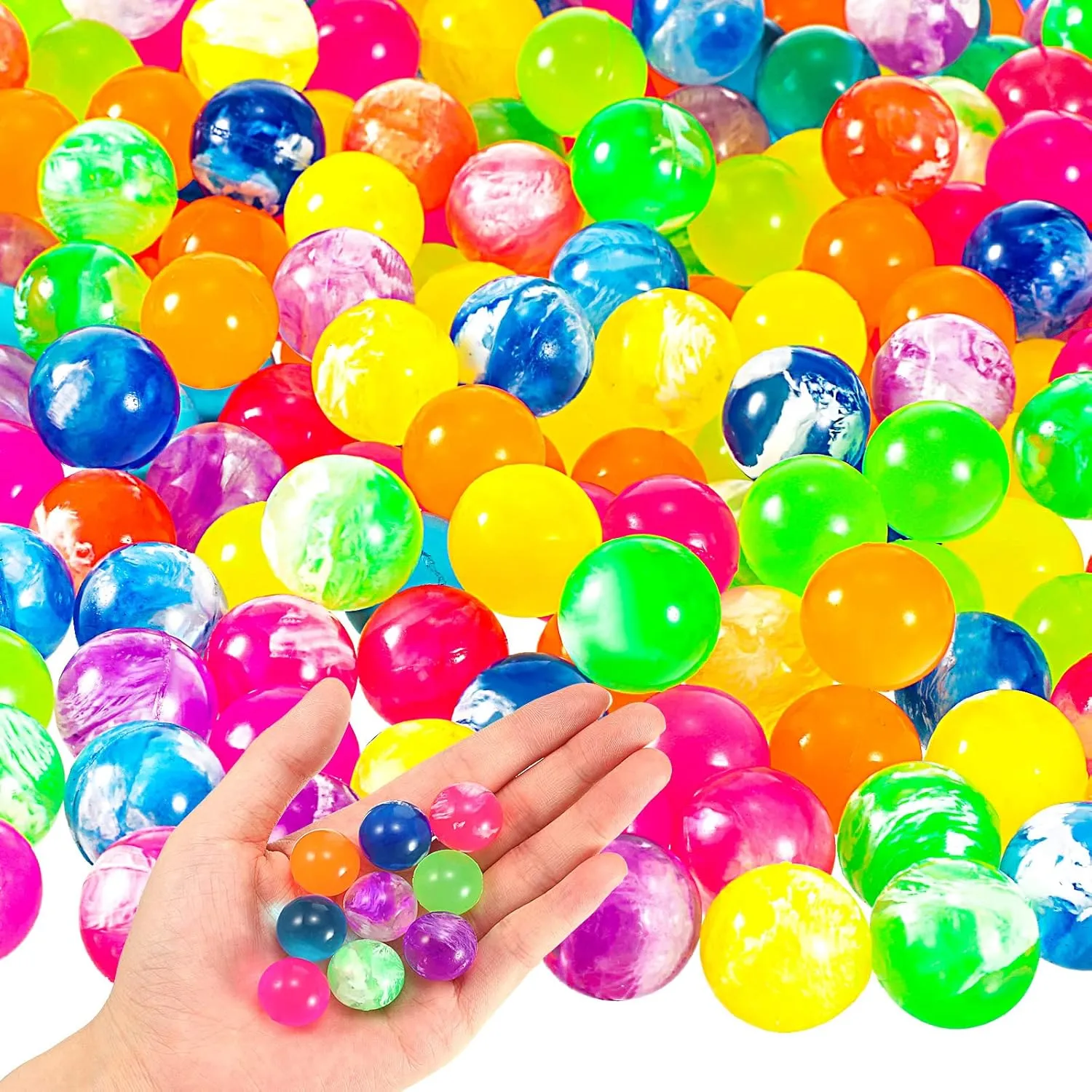 Leitee 500 Pcs Bouncy Balls Bulk, 0.78 Inch/ 20 mm Small Neon Swirl Bouncing Balls for Vending Machine, Kids Birthday Party Favors and Class Prizes