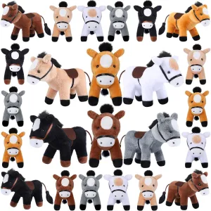 Leyndo 24 Pack Horse Plush Toys Bulk Standing Plush Horse 4 Inch Mini Stuffed with Chain Graduation Party Favor Gifts for Animal Theme Party Birthday Decoration and Supplies, 6 Colors