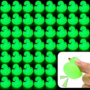 Liliful 50 Pcs Glow in The Dark Rubber Ducks 1.5 Inch Luminous Mini Rubber Duck Squeaky Floating Light up Bathtub Toys Mini Fluorescent for Shower Summer Pool Birthday Party (Green)