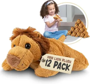 Lion Mini Plush Toys, 12 Pack Small Stuffed Animals Bulk, Stocking Stuffer for Girls & Boys, Safari Animals Figures for Party Favors, Goody Bags, Classroom Treasure Box Prizes (Lion)