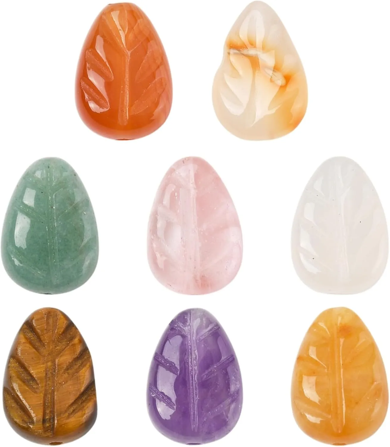 LiQunSweet 16 pcs 8 Styles Nature Gemstone Leaf Shape Beads Stone Tree Leaves Spacer Beads for DIY Jewelry Bracelet Necklace Earring Crafts Phone Keychain Bag Decor