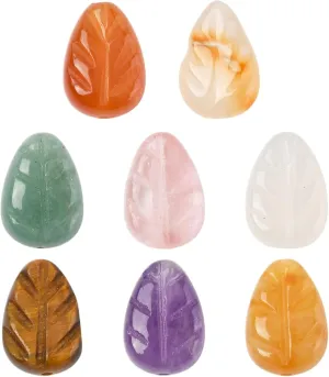 LiQunSweet 16 pcs 8 Styles Nature Gemstone Leaf Shape Beads Stone Tree Leaves Spacer Beads for DIY Jewelry Bracelet Necklace Earring Crafts Phone Keychain Bag Decor