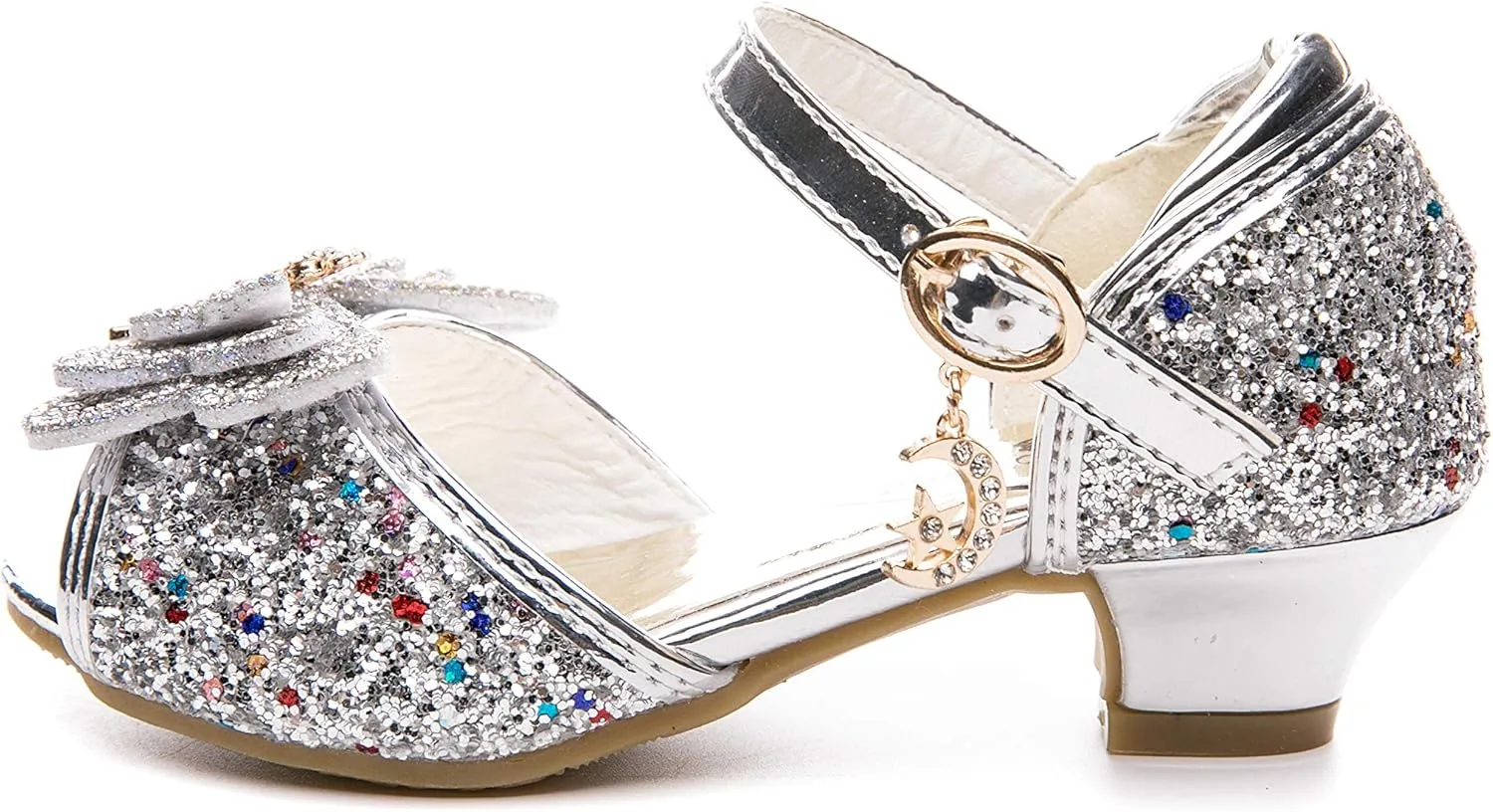 Little Girl's Sparkle Party Wedding Sandals Bow Strap Low Heels Princess Dress Shoes