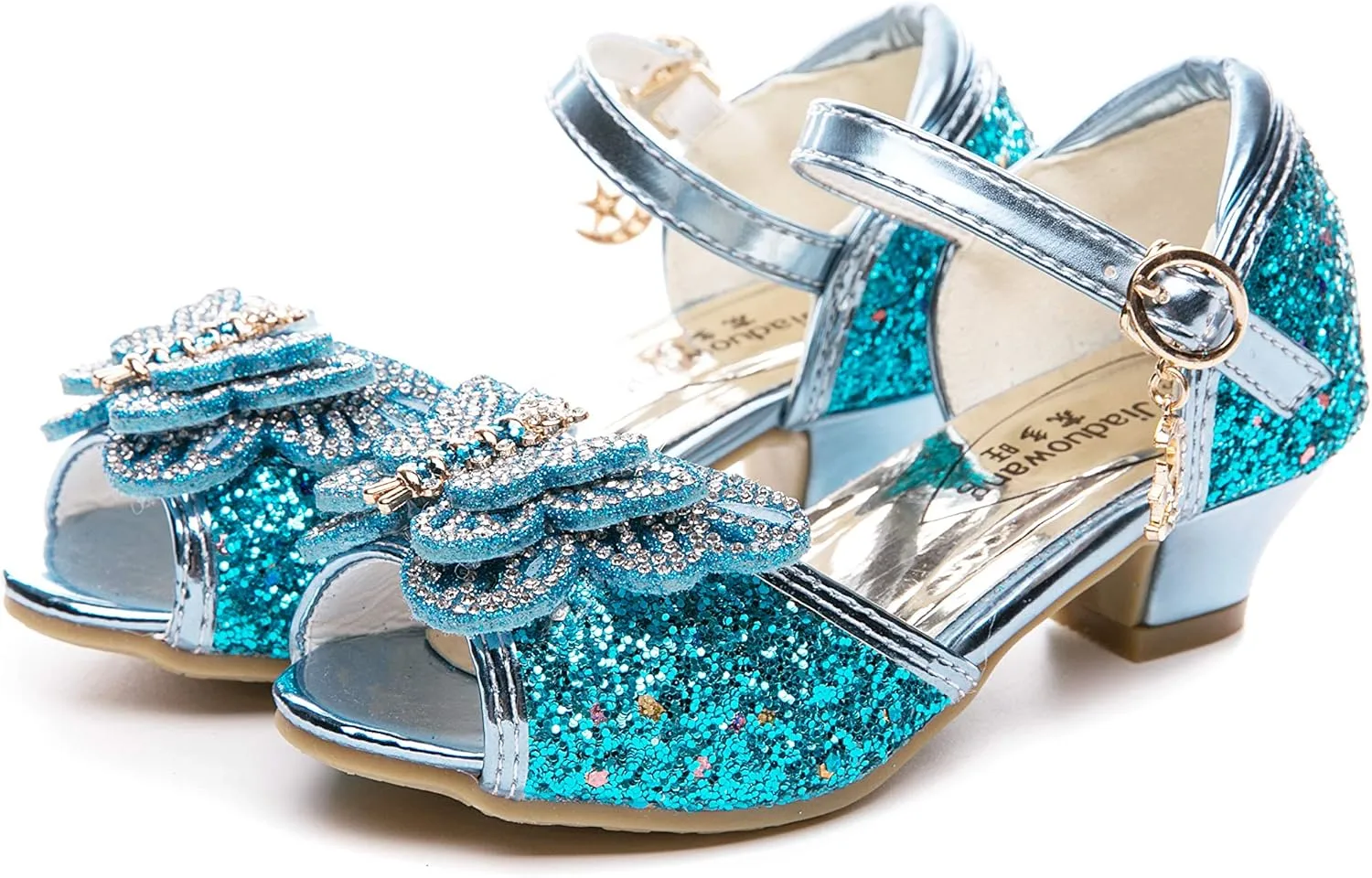 Little Girl's Sparkle Party Wedding Sandals Bow Strap Low Heels Princess Dress Shoes