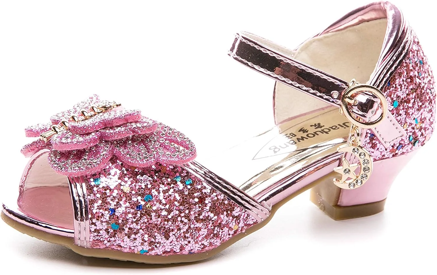 Little Girl's Sparkle Party Wedding Sandals Bow Strap Low Heels Princess Dress Shoes