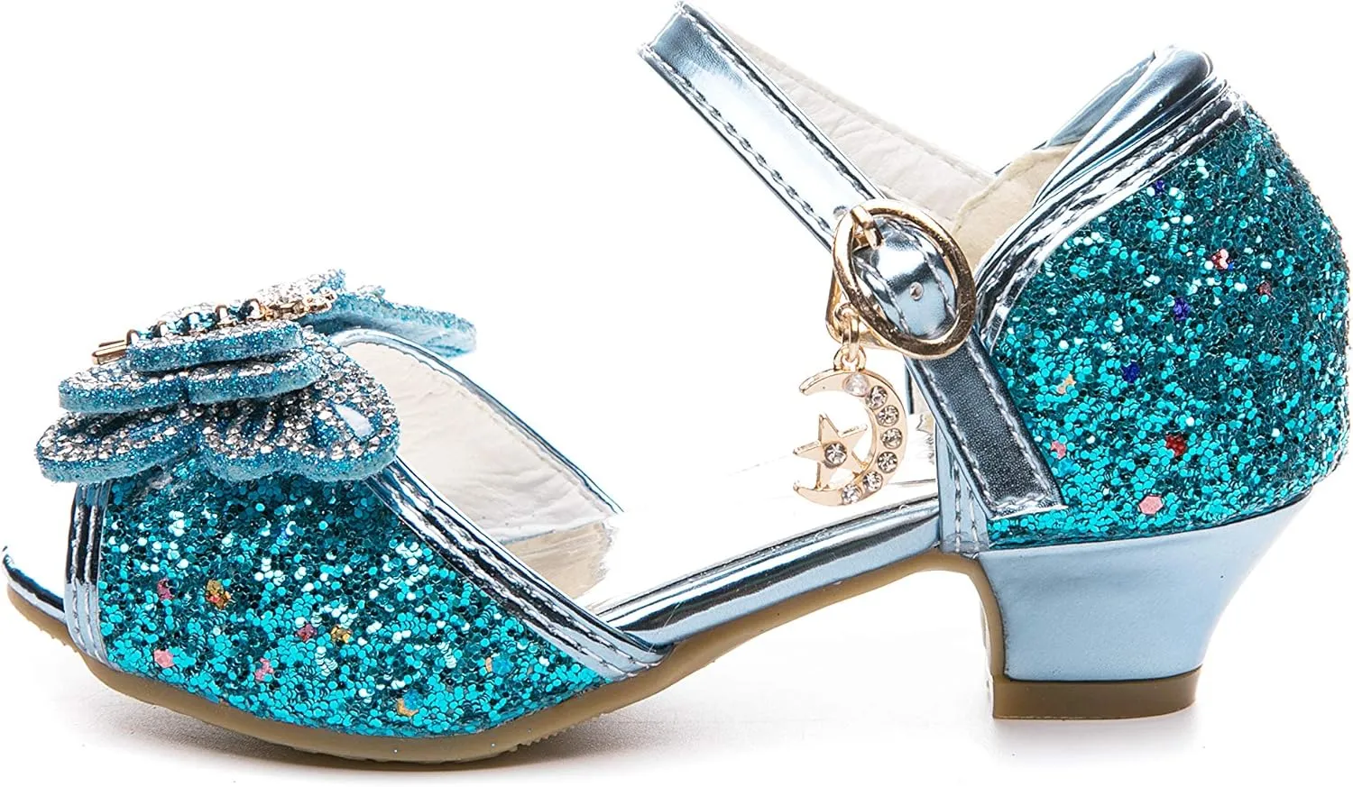Little Girl's Sparkle Party Wedding Sandals Bow Strap Low Heels Princess Dress Shoes