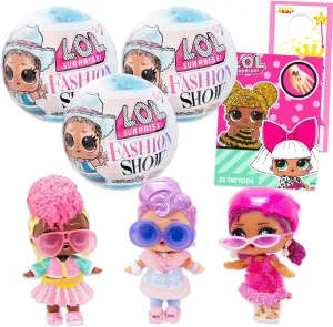 LOL Surprise Fashion Show Blind Ball Figures Set - Bundle with 3 Mini Figures Mystery Capsules Plus Tattoos, More | LOL Surprise Figurines Party Favors