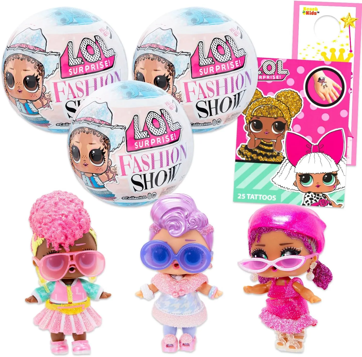 LOL Surprise Fashion Show Blind Ball Figures Set - Bundle with 3 Mini Figures Mystery Capsules Plus Tattoos, More | LOL Surprise Figurines Party Favors