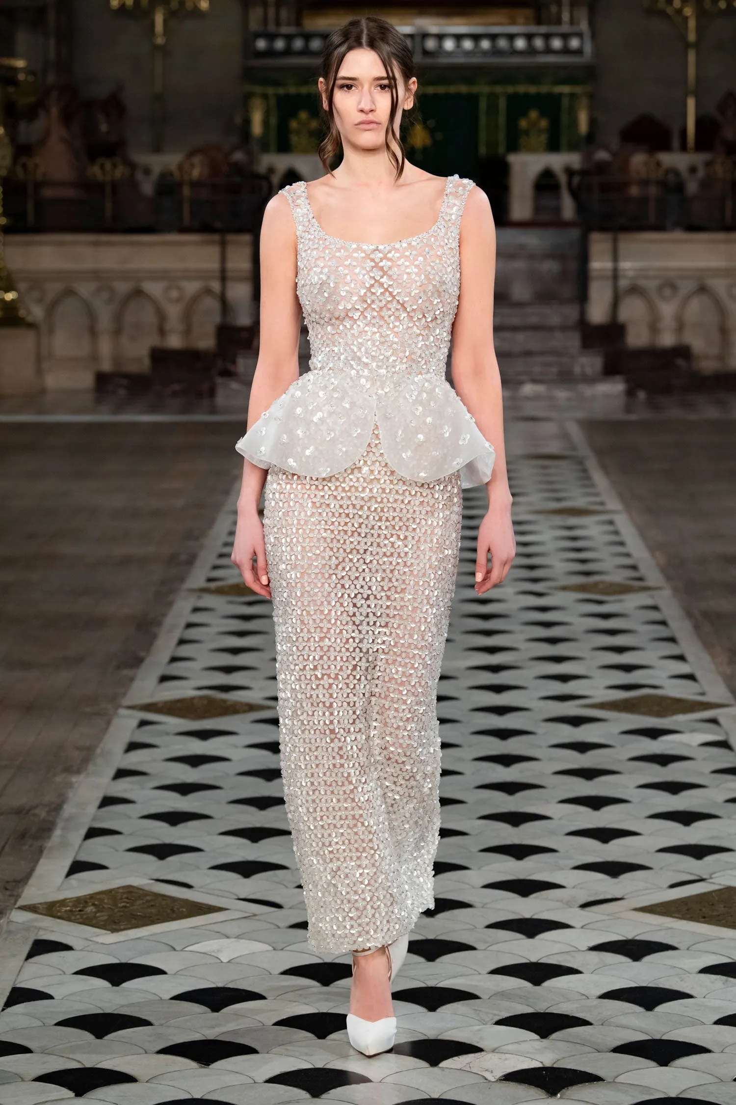 Long fully beaded tulle dress