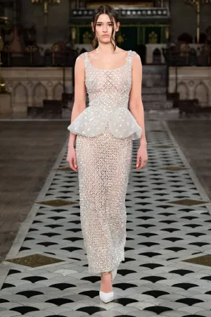 Long fully beaded tulle dress