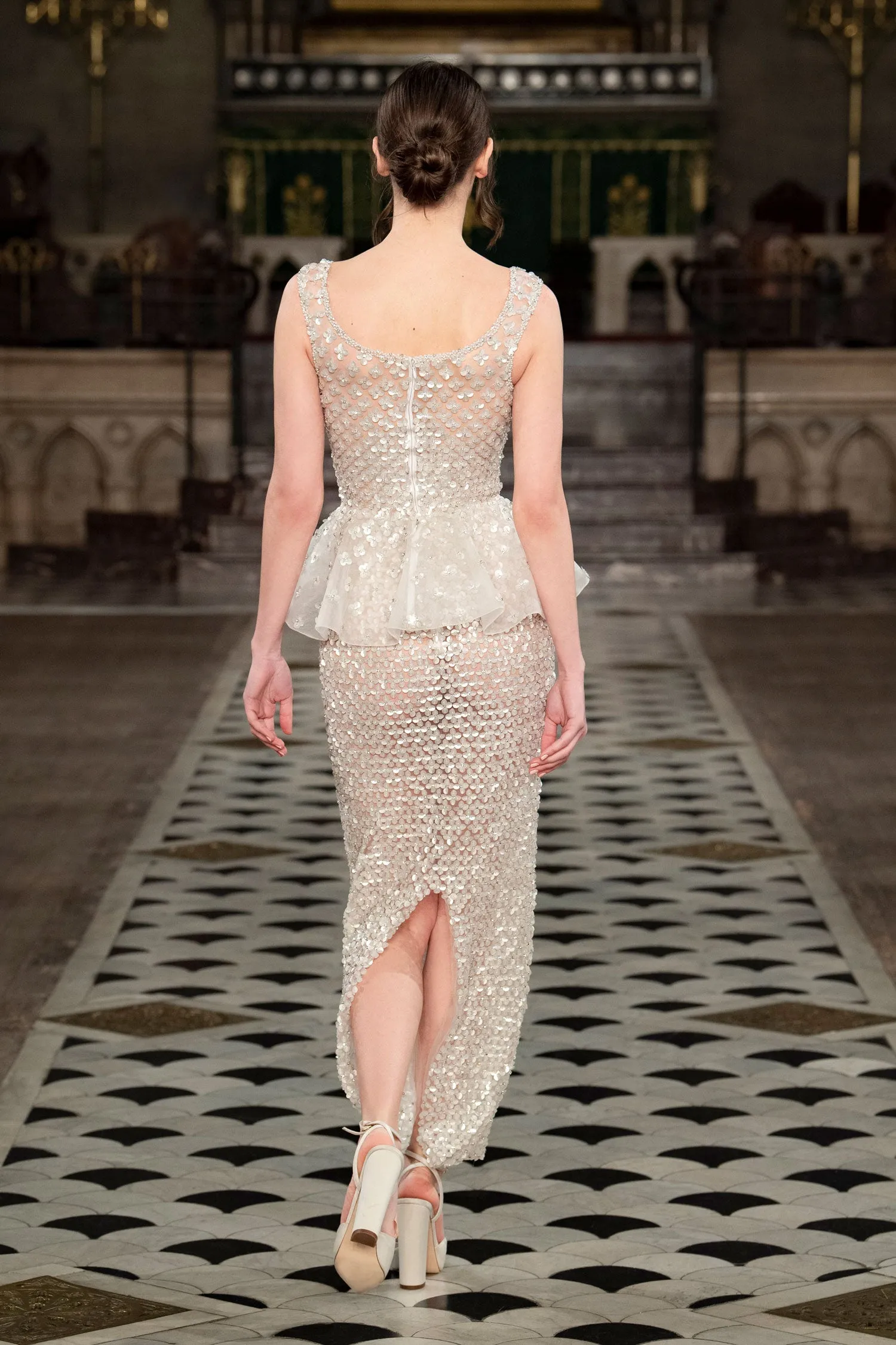 Long fully beaded tulle dress