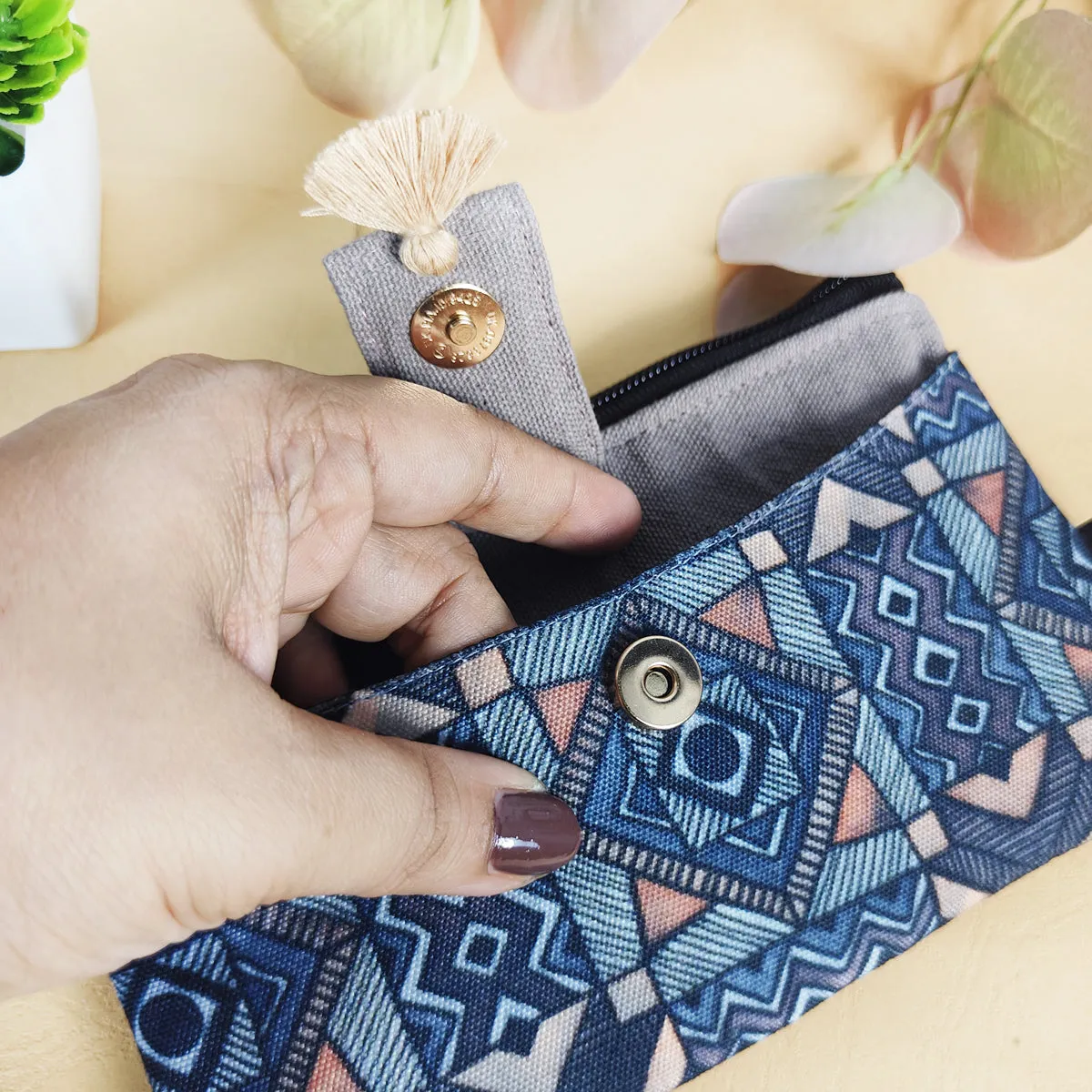 Long Mini Wallet - Grey Madhubani