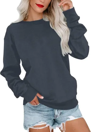 Long Sleeve Shirts for Women Oversized Crewneck Sweatshirt Casual Solid Color Pullover Blouse Loose Spring Tops 2024
