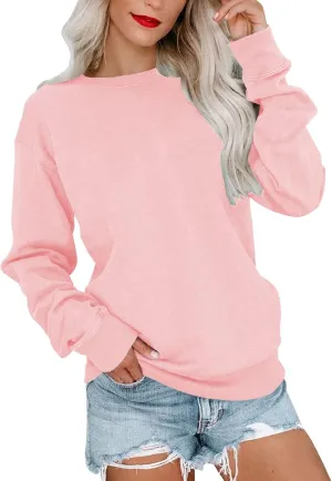 Long Sleeve Shirts for Women Oversized Crewneck Sweatshirt Casual Solid Color Pullover Blouse Loose Spring Tops 2024