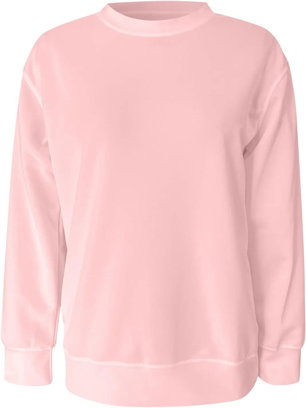 Long Sleeve Shirts for Women Oversized Crewneck Sweatshirt Casual Solid Color Pullover Blouse Loose Spring Tops 2024