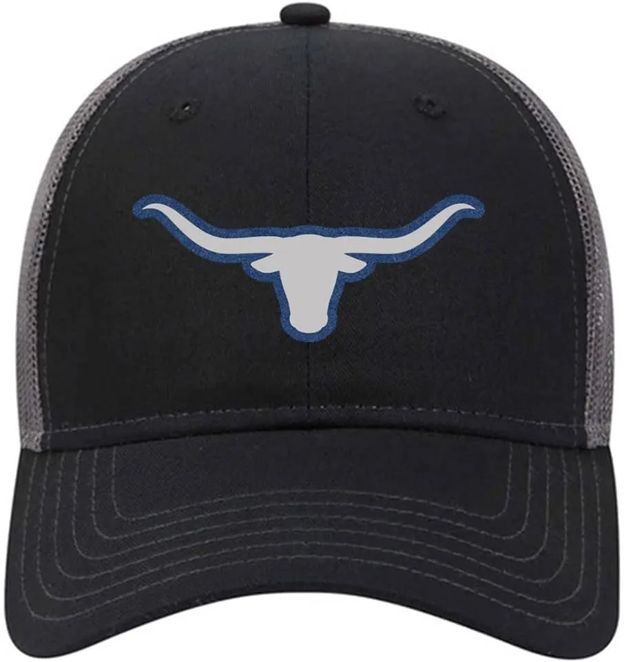 Longhorn Bullhead Leatherette Patch 6 Panel Low Profile Mesh Back Trucker Hat - for Men and Women