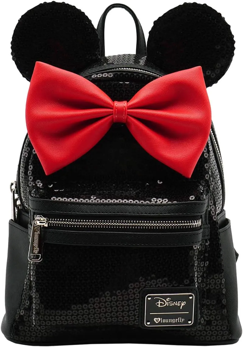 Loungefly Disney Minnie Mouse Black Sequin Womens Double Strap Shoulder Bag Purse