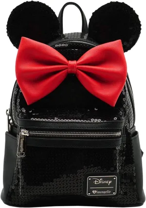 Loungefly Disney Minnie Mouse Black Sequin Womens Double Strap Shoulder Bag Purse