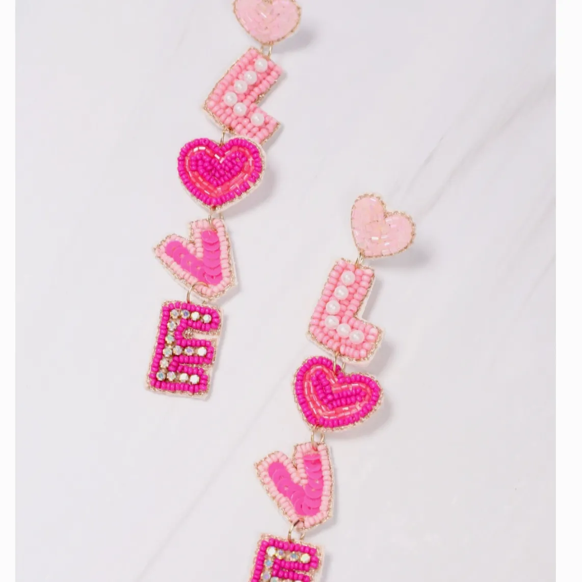 LOVE Embellished Dangle Drop Beaded Earrings