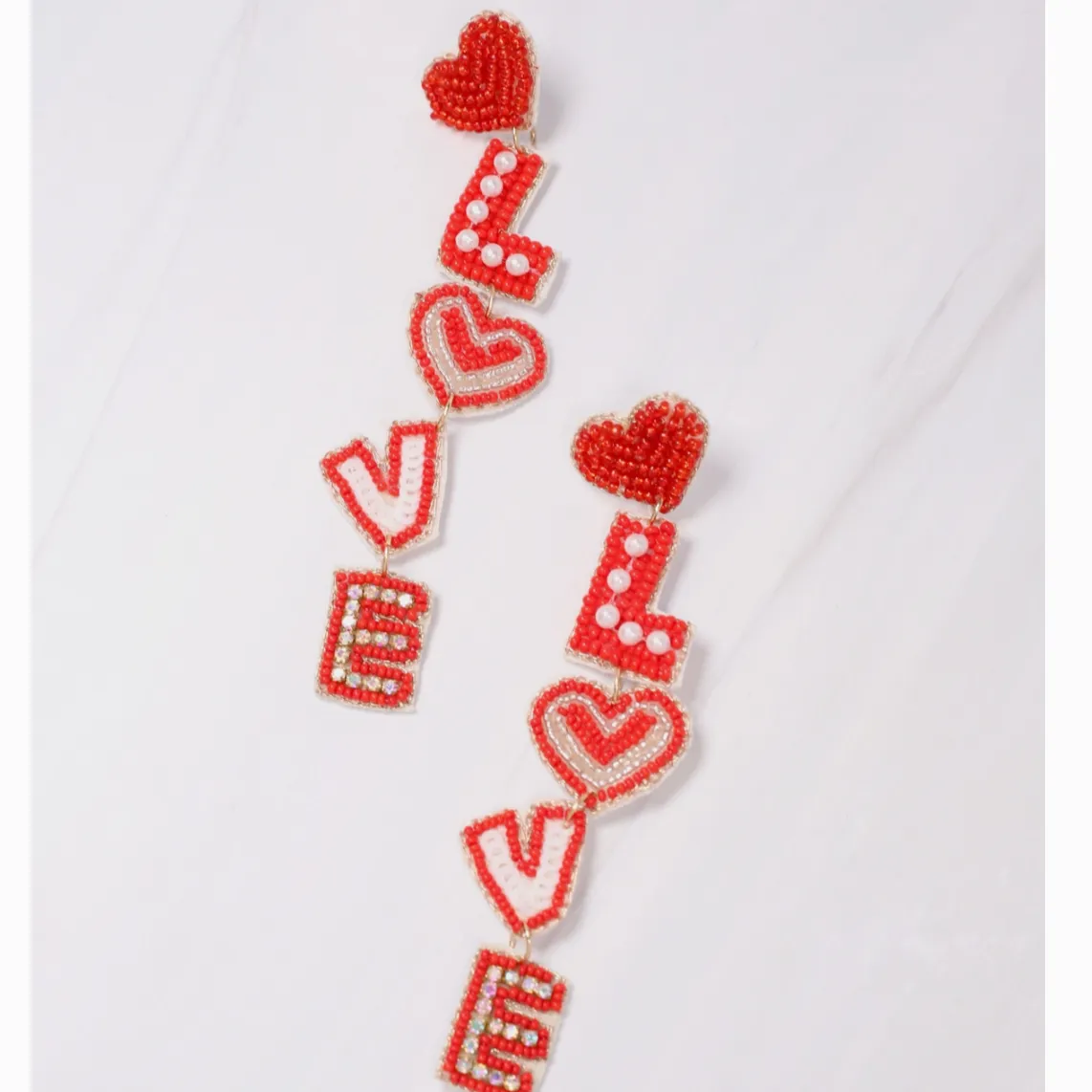 LOVE Embellished Dangle Drop Beaded Earrings