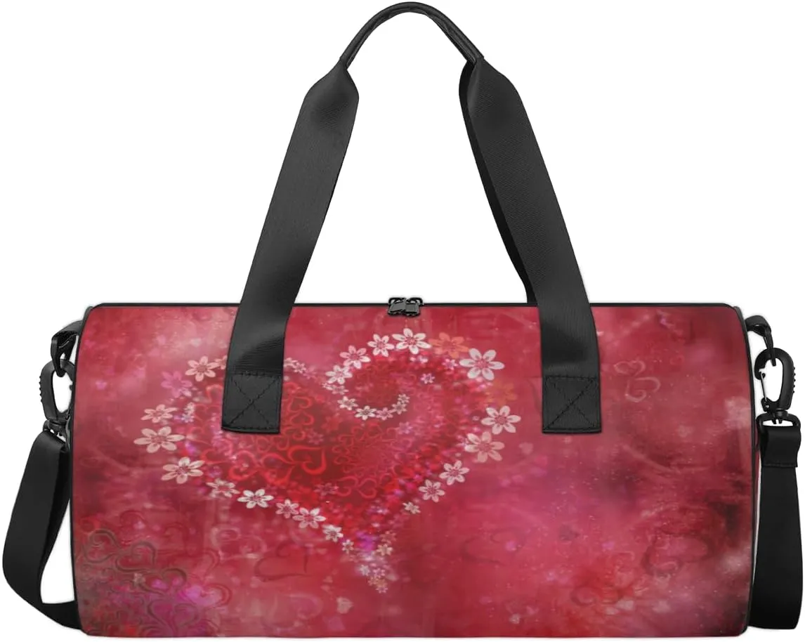 Love Heart Travel Duffel Bag Petals Love Heart Sports Gym Bag Men Women Sports Travel Luggage Bag 17.6”×9”×9 “ Duffel Bag Weekend Overnight Gym Bag Nvenient For Carrying