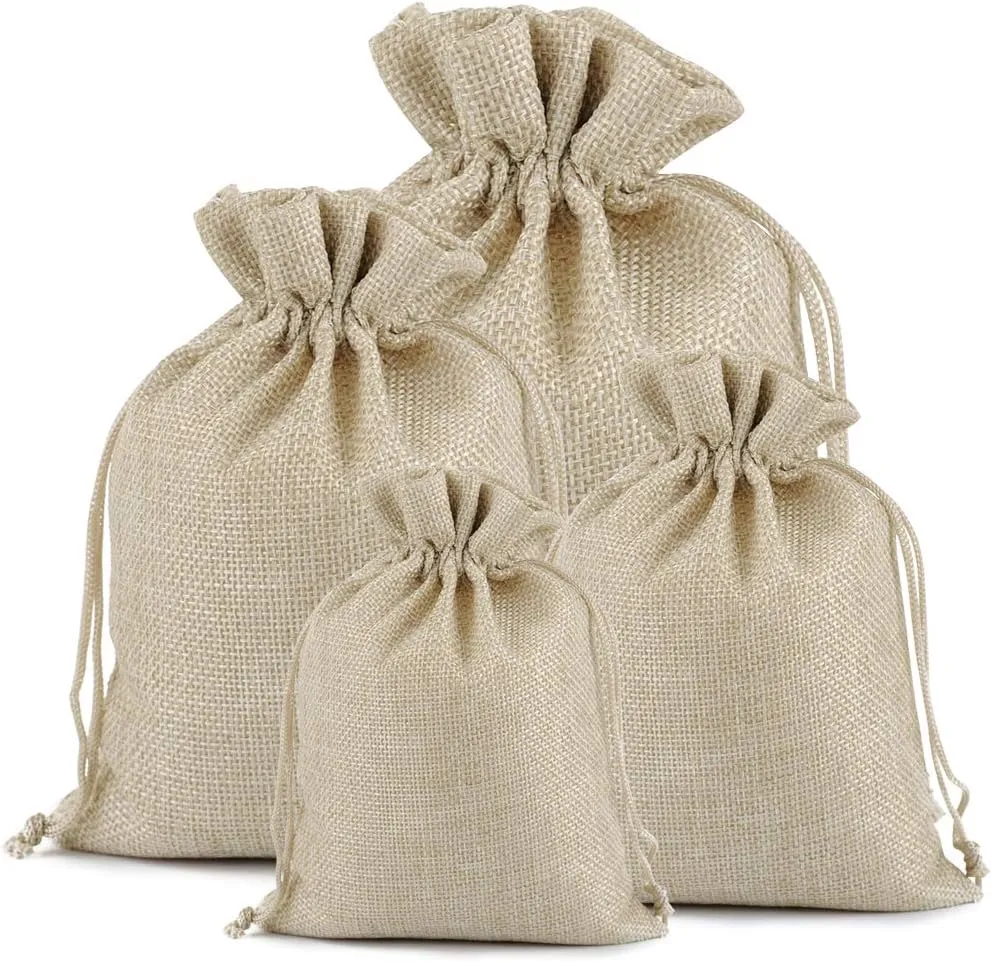 Lucky Monet 25/50/100PCS Burlap Gift Bags Wedding Hessian Jute Bags Linen Jewelry Pouches with Drawstring for Birthday, Party, Wedding Favors, Present, Art and DIY Craft (50Pcs, Cream, 7” x 9”)
