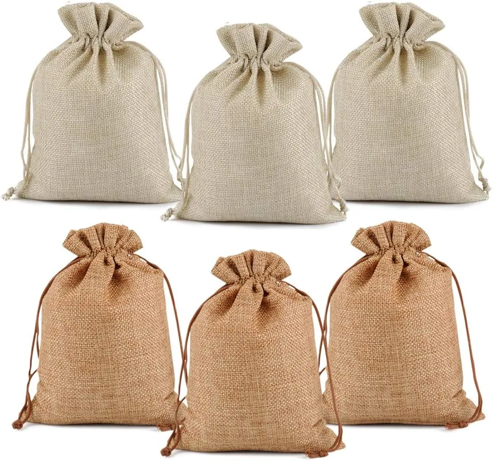 Lucky Monet 25/50/100PCS Burlap Gift Bags Wedding Hessian Jute Bags Linen Jewelry Pouches with Drawstring for Birthday, Party, Wedding Favors, Present, Art and DIY Craft (50Pcs, Cream, 7” x 9”)