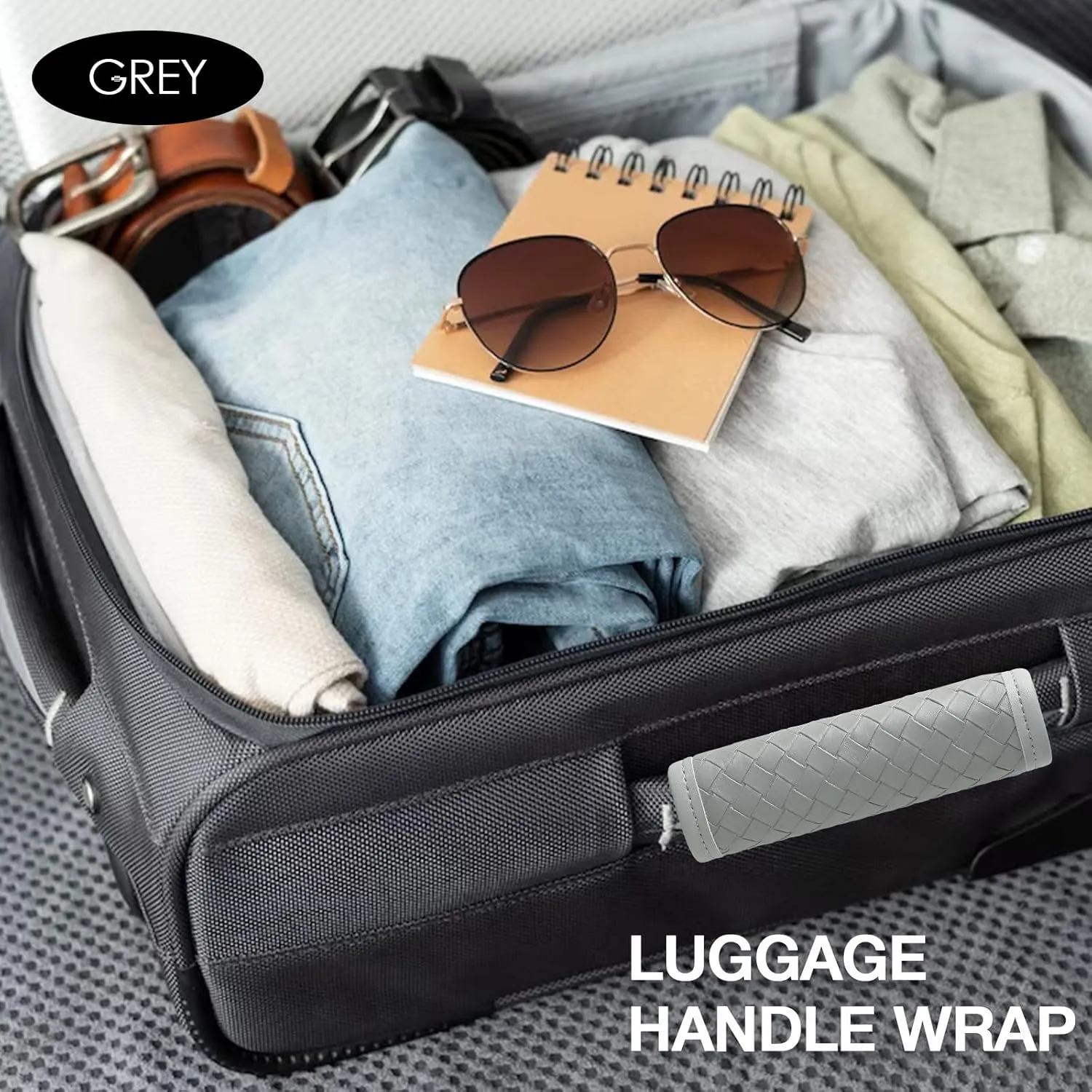 Luggage Handle Wraps -Suitcase Handle Wraps Travel Bag Handle Covers Suitcase Identifier Luggage Makers Covers(3Pcs-Grey)