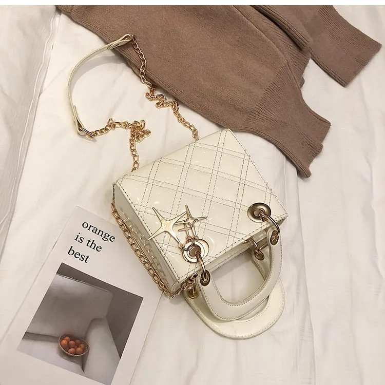 Luxury Fashion Female PU Leather Micro Tote Bag with Chain Shoulder Strap
