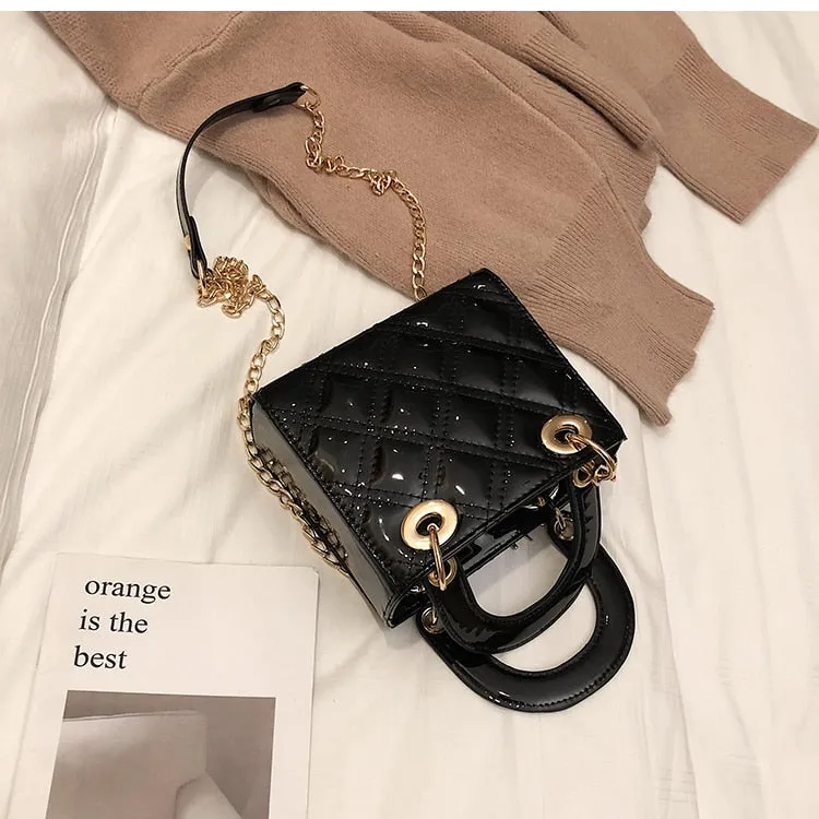 Luxury Fashion Female PU Leather Micro Tote Bag with Chain Shoulder Strap