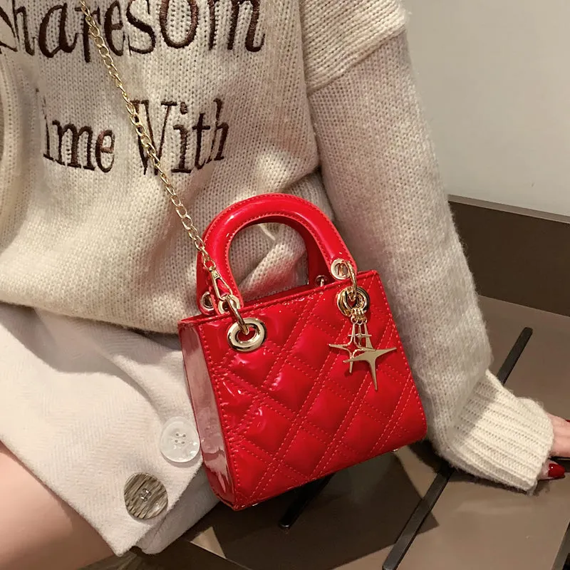 Luxury Fashion Female PU Leather Micro Tote Bag with Chain Shoulder Strap