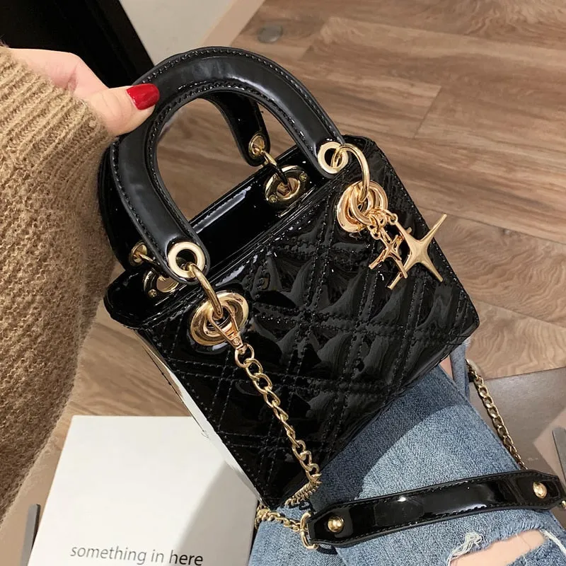 Luxury Fashion Female PU Leather Micro Tote Bag with Chain Shoulder Strap