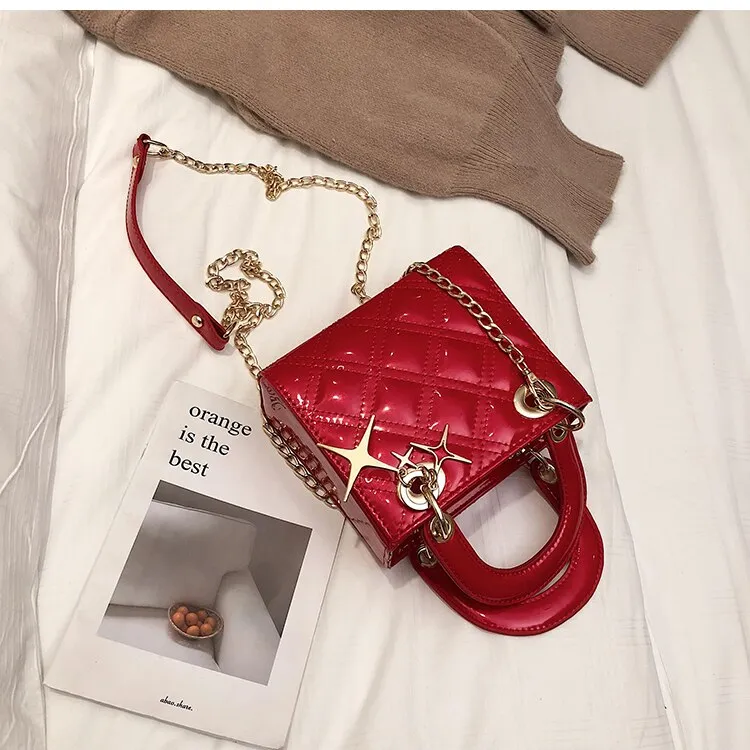 Luxury Fashion Female PU Leather Micro Tote Bag with Chain Shoulder Strap