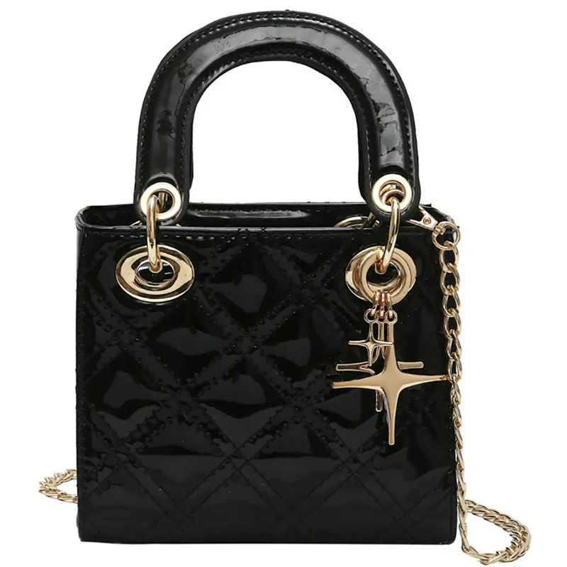 Luxury Fashion Female PU Leather Micro Tote Bag with Chain Shoulder Strap